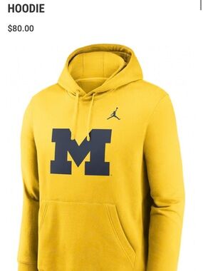 Jordan Men's Michigan Yellow Hoodie with Navy Block M NWOT